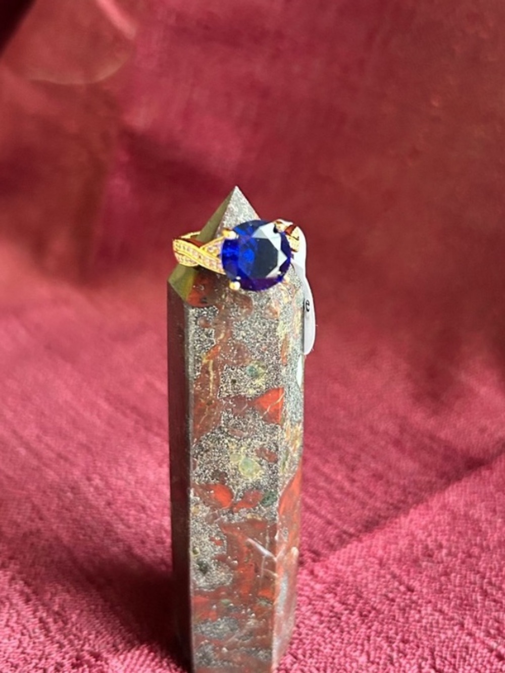 Gold-Plated Ring with Blue Gemstone and Accents - Size 6 - Picture 6 of 10